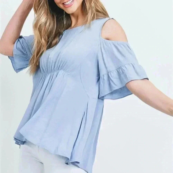 Boho Blue Jersey Cold shoulder top / blouse - Picture 4 of 5